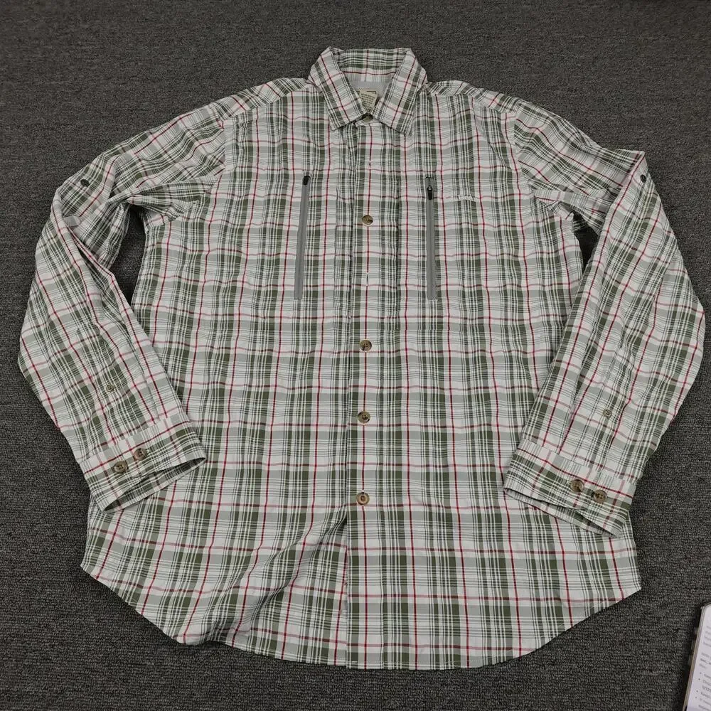 L.L.Bean Shirt Mens Medium Green Plaid Long Sleeve Fishing Lightweight Outdoor